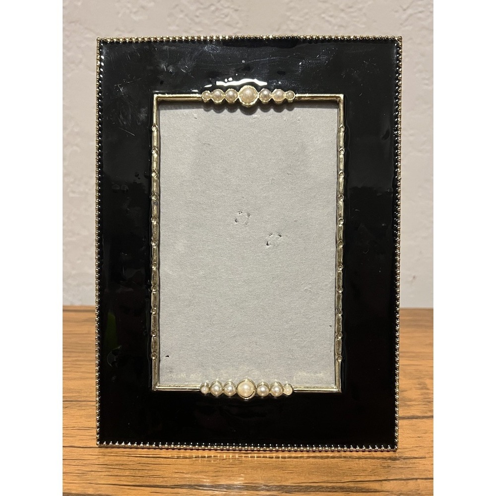 Retro Metallic Black W/ Gold And Pearl Accents 3.5x5 Photo Frame - Table Top